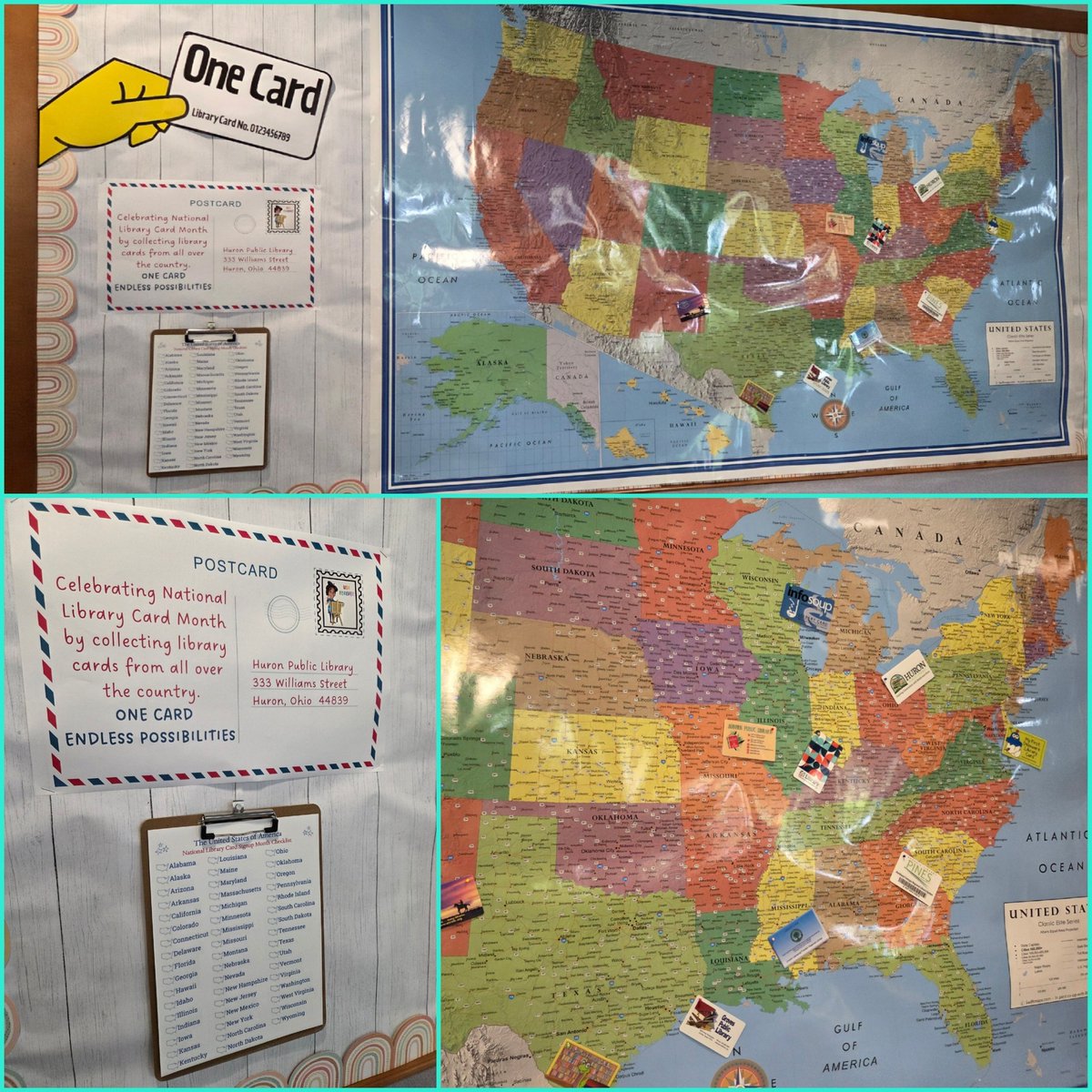 We love celebrating National Library Card Sign-Up Month! This year, we're celebrating by collecting library cards from all over the country. We've received several and are on the lookout for more!
Visit our Youth Department to see this display throughout the month of September!