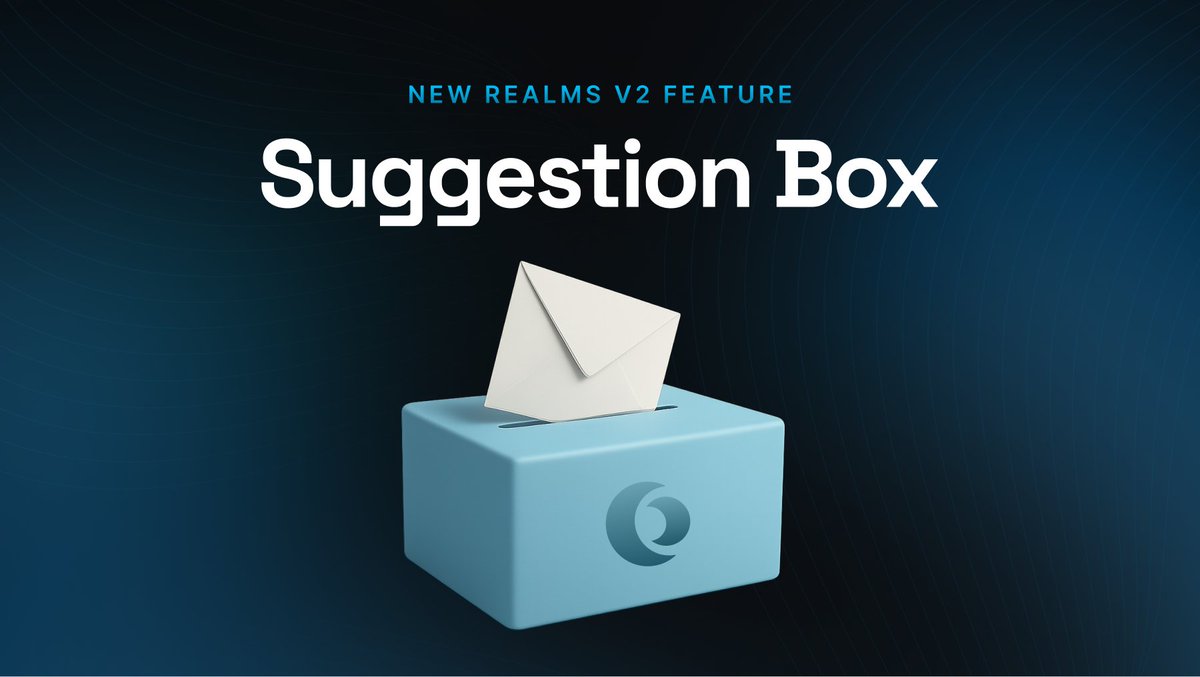 Realms Suggestion Box feature illustration with a blue box and envelope