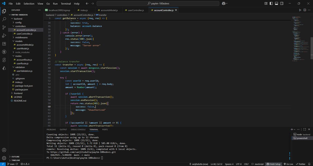 sanjitxdutta's tweet image. ✅Day 3:       

-- currently on week 21.4 of cohort 3.0 by @kirat_tw
-- completed the Paytm clone backend   

#LearnInPublic #buildinpublic #100xdevs