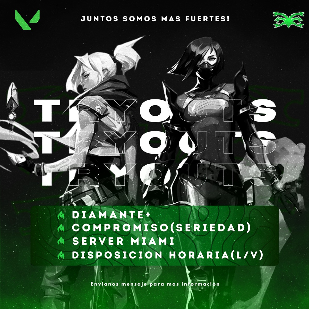 🚨 TRYOUTS OFICIALES - VALORANT 🚨

✅ Requisitos: Diamante+, Server Miami, Entrenos L-V 7:30 PM (CR).

⚔️ Ofrecemos: Coaches, scrims y torneos.

👉 ¡Postúlate y demuestra que eres digno de la Hydra!
 esportunity.com/organizations/…

#Valorant #Esports #Tryouts #LATAM #LegionHydra