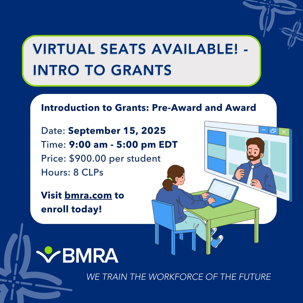 Join our virtual Introduction to Grants: Pre-Award and Award course hosted with <a href="/thegradschool/">Graduate School USA</a> on September 15th, 2025 at 9 am EDT! graduateschool.edu/courses/introd…
Better training is within reach. Visit our website to learn more about what we do! bmra.com