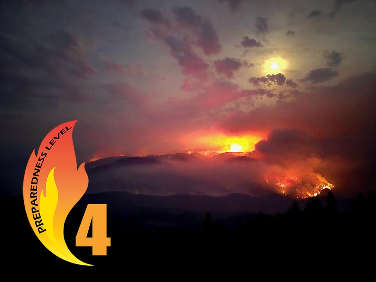 The national preparedness level increased to a four (PL4) today at 7:30 a.m. (MDT), after numerous new large fires emerged in California and the Pacific Northwest due to dry lightning. nifc.gov/fire-informati…