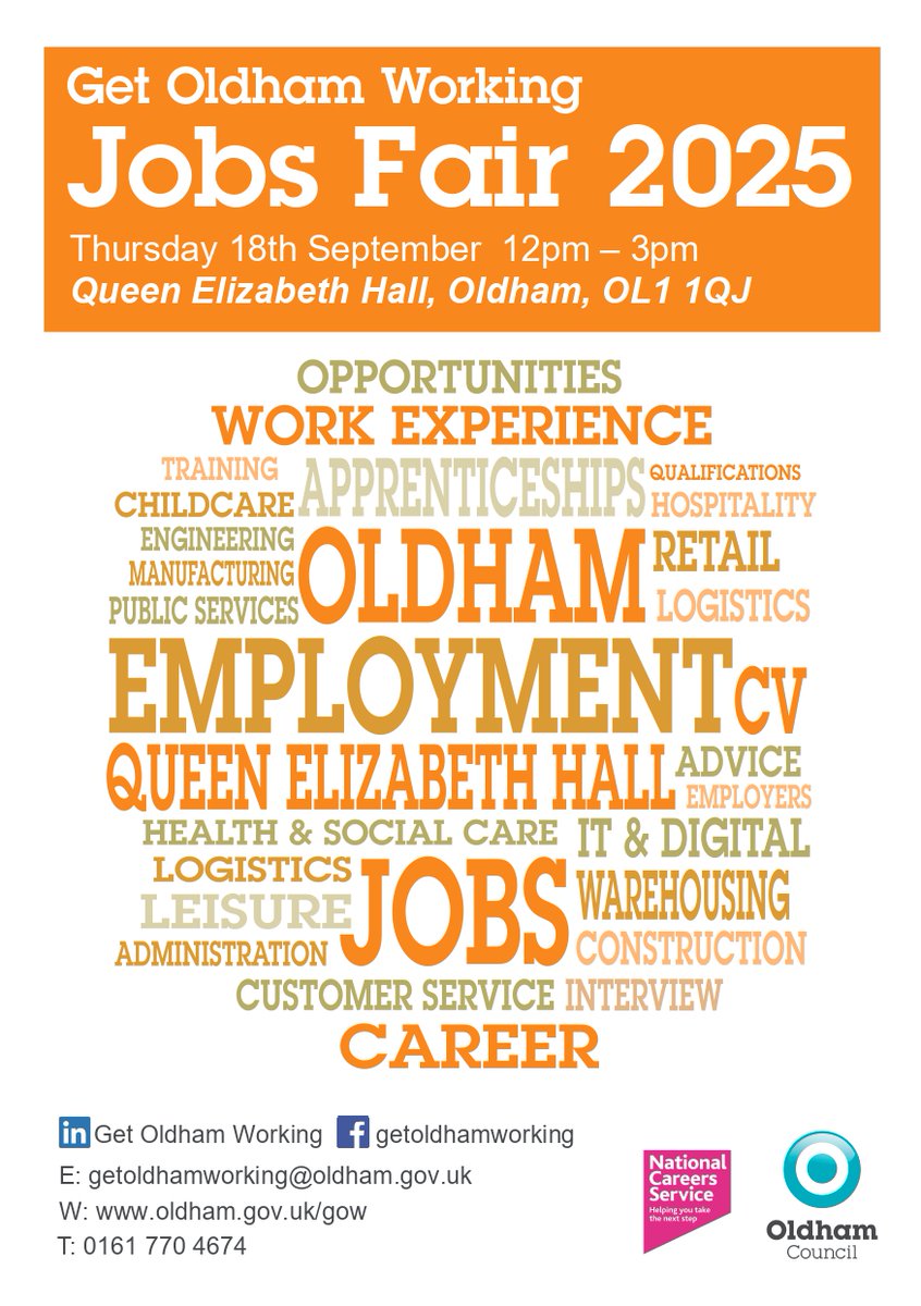 🚨 Just 2 weeks to go! 🚨

The Oldham Jobs Fair is nearly here – up to 60+ employers all under one roof! Free to attend, just bring copies of your CV with you!

📅 Thursday 18th September
⏰ 12pm – 3pm
📍 Queen Elizabeth Hall, Oldham, OL1 1QJ
<a href="/JCPinManchester/">JCP in Manchester</a>
