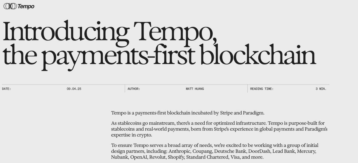 And the website just went live! Tempo.xyz is a payments first blockchain incubated by Stripe and Paradigm.