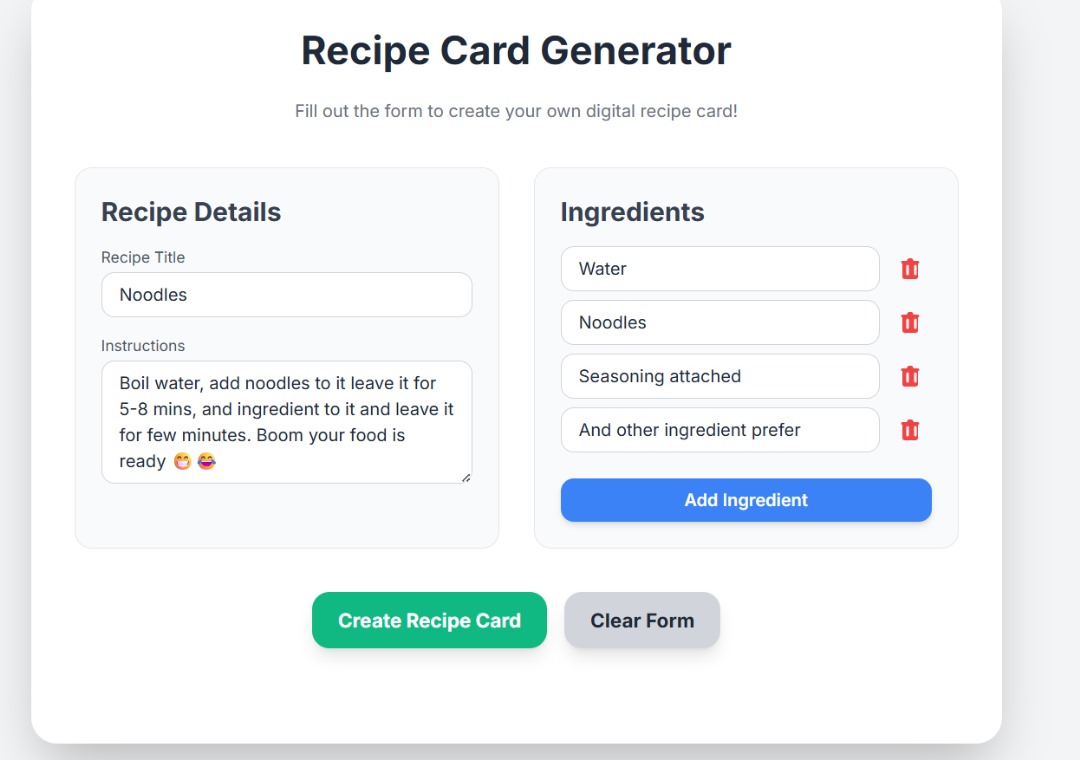 Emperor1019's tweet image. Day 4 of my #30DaysCodingChallenge!

I&apos;m excited to share a project I&apos; worked on: a Recipe Card Generator. 

Check it out and let me know what you think!
…-card-generator-form-day-4.vercel.app

#Day4 #30DaysCodingChallenge #webdev #coding #javascript #html #buildinpublic #learntocode