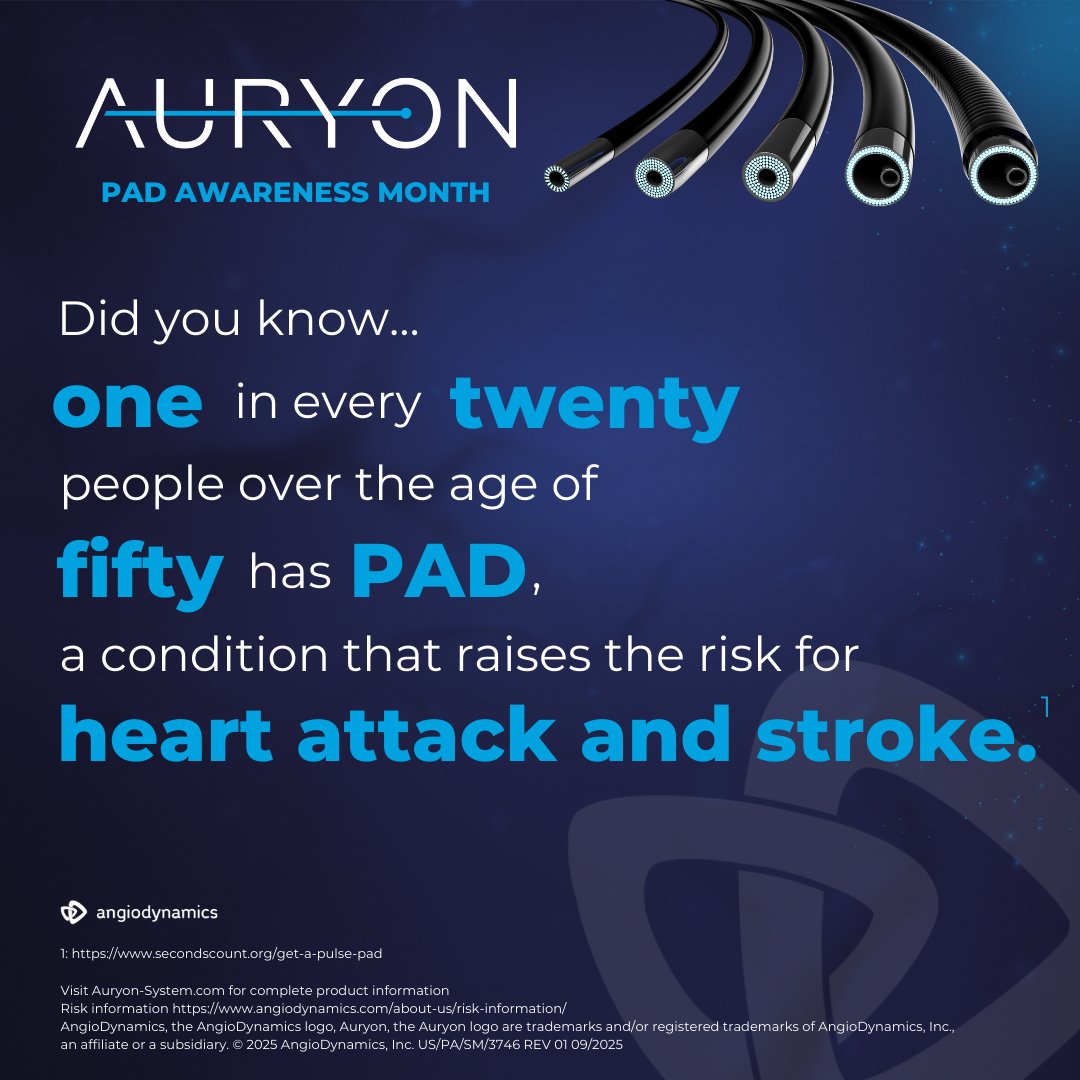 AngioDynamicsCV's tweet image. September is #PADAwarenessMonth – a time to shine light on Peripheral Artery Disease

#TheAuryonSystem was purpose-built to help treat complex disease providing versatility for the full range of lesions they may encounter. ▶️ bit.ly/47aRiYV

Risks bit.ly/3IOQLC2