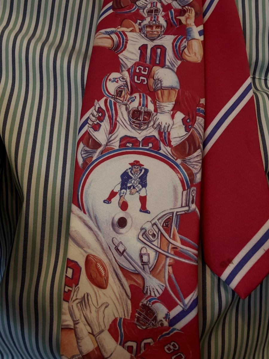 With start of NFL season, wore this tie to class today (prof professes love of loser team to his students). One of them informed me she is distant relative of QB10. Let’s #GoPats #BDJ464ever