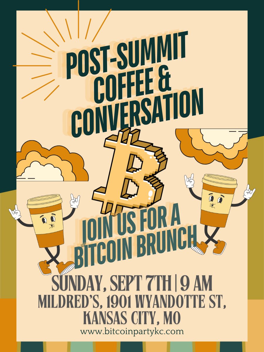 Got your ticket to the KC Bitcoin Summit? Join us for a casual Bitcoin brunch at Mildred’s the morning after.

It’s the perfect chance to wind down, connect with fellow Bitcoiners, and share stories from the Summit over coffee and breakfast.

There’s no agenda; just good vibes,