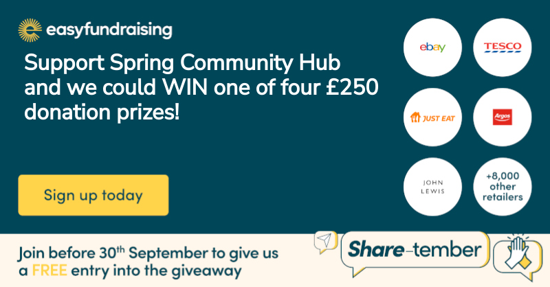 SpringCommHub's tweet image. 💚 Support Spring Community Hub at no extra cost! Sign up to easyfundraising, shop online as usual, and every purchase helps us raise funds. Join before 30th Sept and we’ll be entered to win £250! 🙌
join.easyfundraising.org.uk/spring-communi…