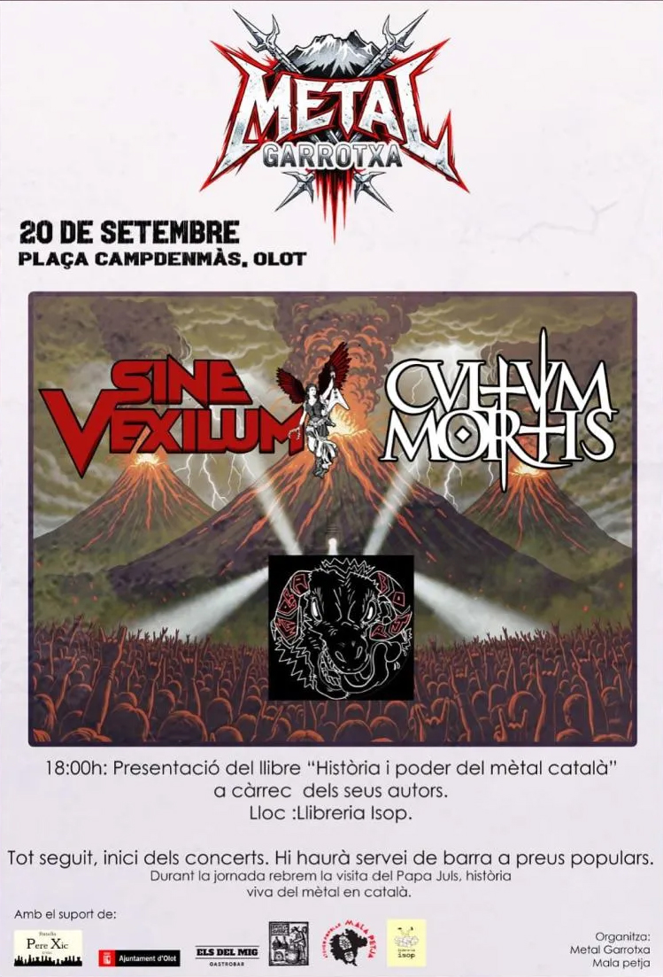 El 20 de Setembre presenten el Llibre "Història i Poder del Mètal Català" a Olot i concert tot seguit. Ens han convidat a posar-hi parada i portarem material, no gaire, allà. Si voleu reservar material per recollir aquell dia ho podeu fer des de ja a paura.cat