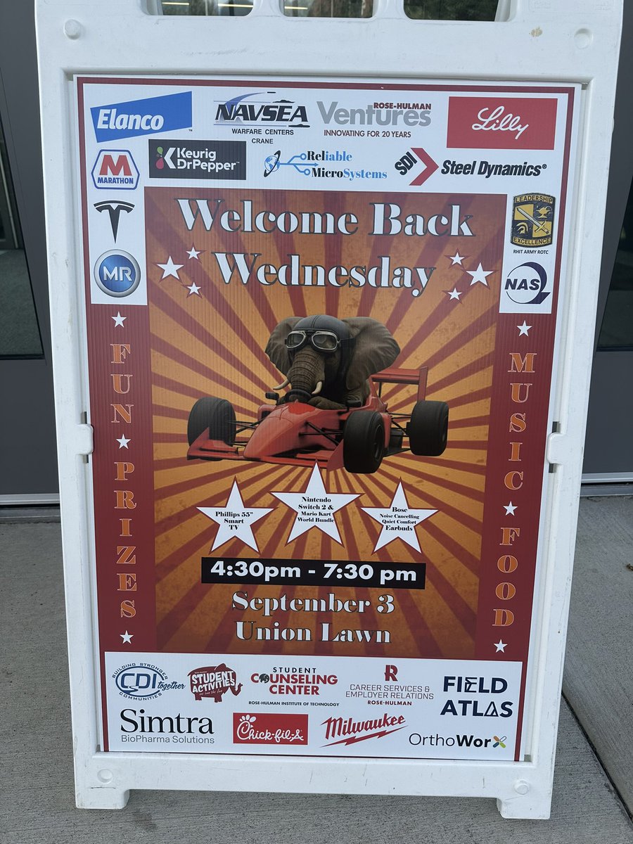 RoseHulmanHoops's tweet image. Excited to kick off the fall trimester with the first day of classes! Career Services hosted a great Welcome Back Wednesday event and we even spotted a familiar face @skyhooksimon working for Milwaukee Tools 👀🍂📚