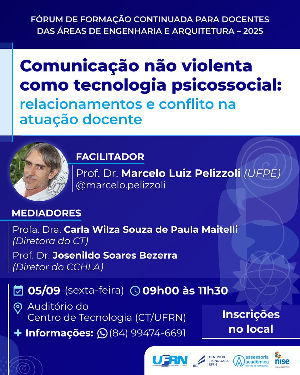 O Centro de Tecnologia (CT/UFRN) promove a edição 2025 do Fórum de Formação Continuada para Docentes das Áreas de Engenharia e Arquitetura. O evento acontece nesta sexta-feira, 5, das 9h às 11h30, no Auditório do CT.

Saiba mais em: ufrn.br/imprensa/notic…