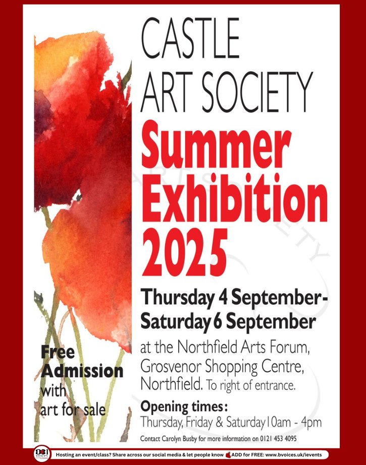 B31Voices's tweet image. #SWBrumEVENTS –  Free Art Exhibition &amp;amp; Sale 🎨 
INFO: 👉   bvoices.uk/4n9jUqp

-

#B31VoicesSupportingLocal
#SWBrumCREATIVE 
#Northfield 
#CommunityEvents
#Community 
#ArtExhibition
#CastleArtSociety
#Birmingham   
#BirminghamUK