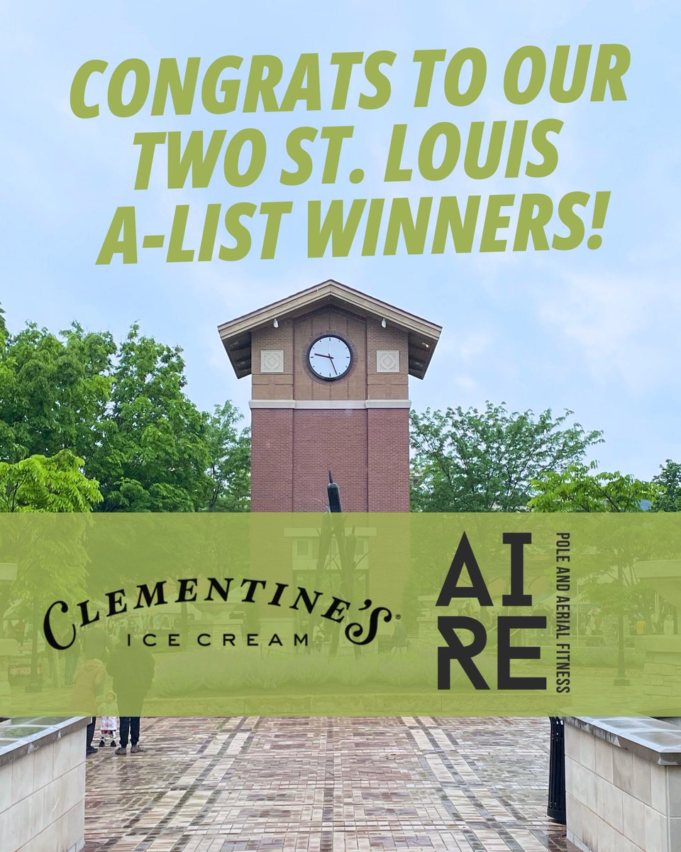 The Meadows is proud to be home to TWO <a href="/stlmag/">St. Louis Magazine</a> A-List winners!

🍦 Clementine’s Creamery, Best Ice Cream for their whimsical “naughty &amp; nice” flavors
💃 Studio Aire, Unique New Fitness Studio for making exercise and wellness fun

#OnlyAtTheMeadows