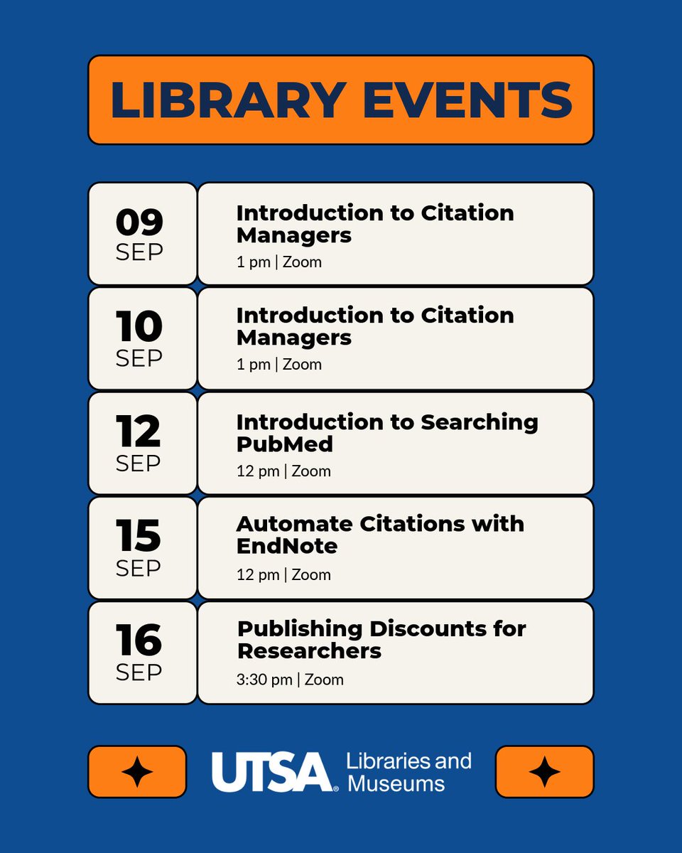 Our librarians are hosting free workshops this semester on everything from citation managers to publishing and funding. ✅ Open to all students, faculty, and staff. 

👉 Check the full schedule here: bit.ly/JPLwkshp