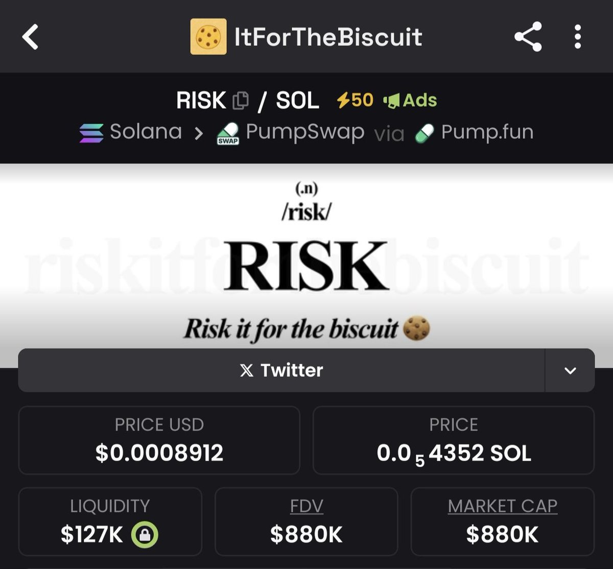 LimColAI's tweet image. THE $RISK.
 buy pressure is BIG.

yoPRbNPxDHFF5tfT66GP6E5SboxYjnuGWFW859Cpump
#memecoin #nft #Cryptо #Web3 #1000X  #100X #Solana