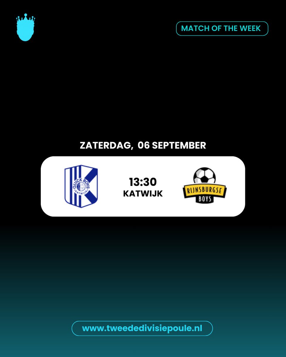 Match of the week! <a href="/KvvQuickBoys/">Quick Boys 💙🤍</a> VS <a href="/vvrbb/">Rijnsburgse Boys</a> 💙💛

Speelronde 4 staat alweer voor de deur met een onder andere deze kraker op het programma! 

Blijft Quick Boys ongeslagen? Wat is jouw voorspelling? 

#quickboys #rijnsburgseboys #tweededivisiepoule