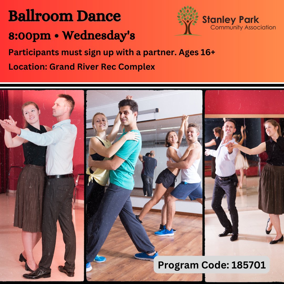 💃💃Couples learn dance steps and techniques. Participants must sign up with a partner. Each person registers separately. ow.ly/3vpv50WPTOc 
#DanceLesson #BallroomDance #ThingsToDoKitchener #ExploreKitchener #KWAwesome