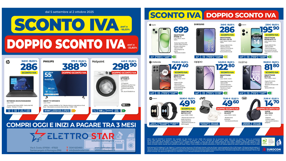ElettroStar's tweet photo. 🚀 Doppio Sconto IVA da Elettro Star!
Dal 5/09 al 2/10 risparmi fino al -32,82% su TV, smartphone, elettrodomestici e molto altro 🔥
📍 Vieni in negozio a Santarcangelo
💻 Sfoglia il volantino online 👉 https://t.co/lYJ1chmPgl

#ElettroStar #Offerte #Tech https://t.co/laQwV1OZC9