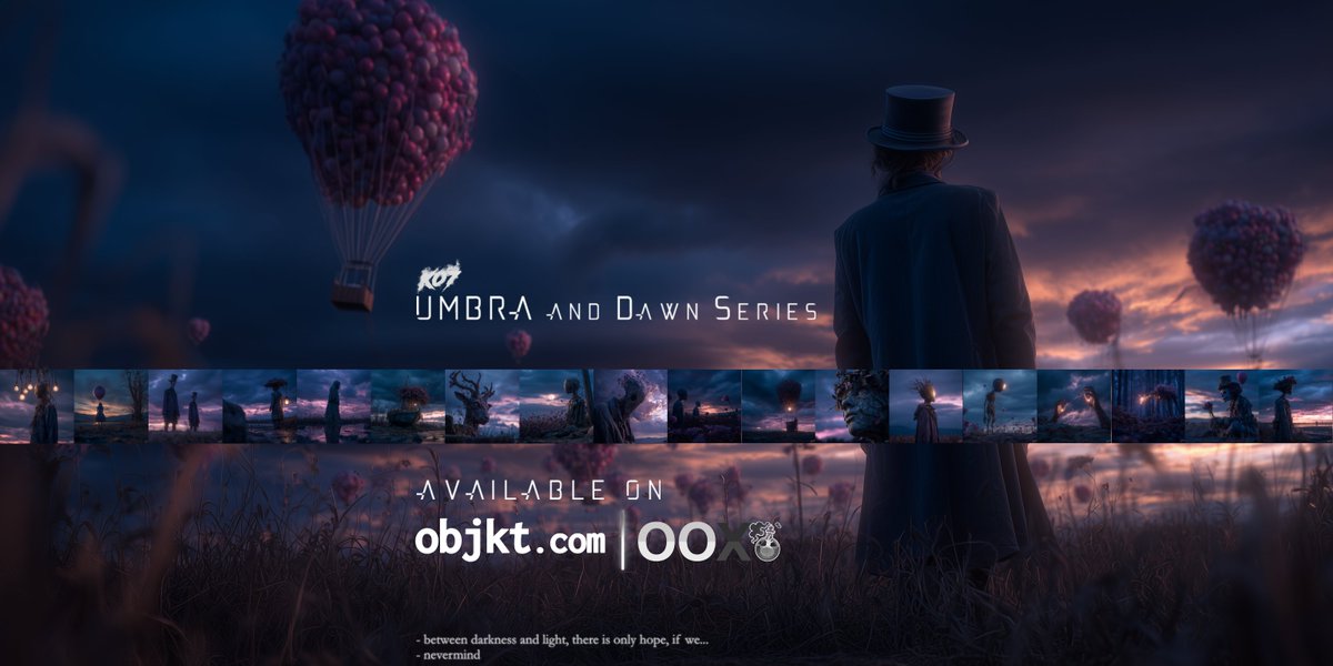the Umbra &amp; Dawn Series is now live.

a dual-chain drop across OOX Marketplace (MultiversX) and Objkt Marketplace (Tezos).

from shadow’s depth to dawn’s promise - a surreal pilgrimage begins.

18 unique 1/1 artworks.

links, a 1-minute thread and a twist below 🧵👇

1/7