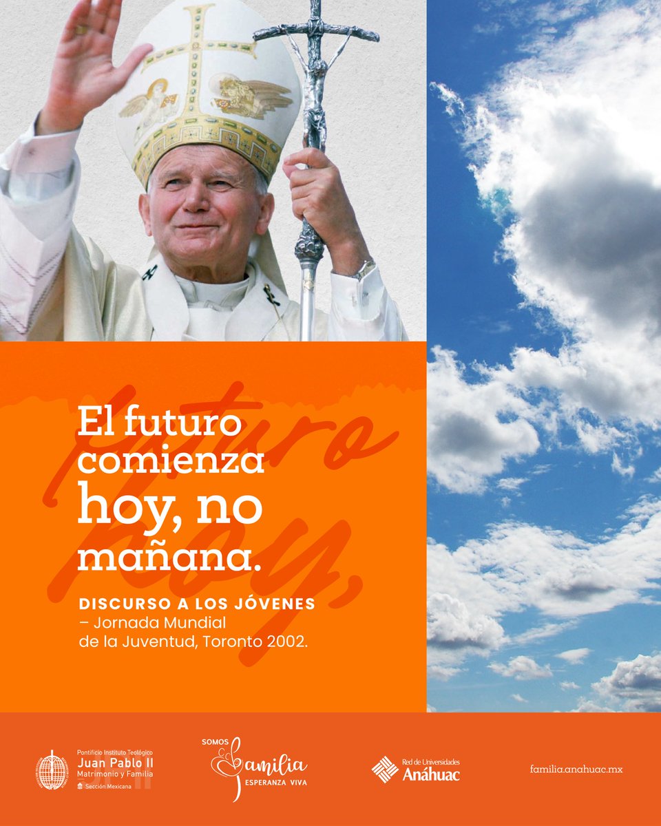 Con el regreso a clases y nuevas rutinas, septiembre nos lanza un recordatorio urgente: ¡no postergues tu entrega, tu fe, tu misión! San Juan Pablo II hablaba especialmente a los jóvenes, pero este llamado es para todos.🌟

#SanJuanPabloII #SomosFamilia #RegresoAClases