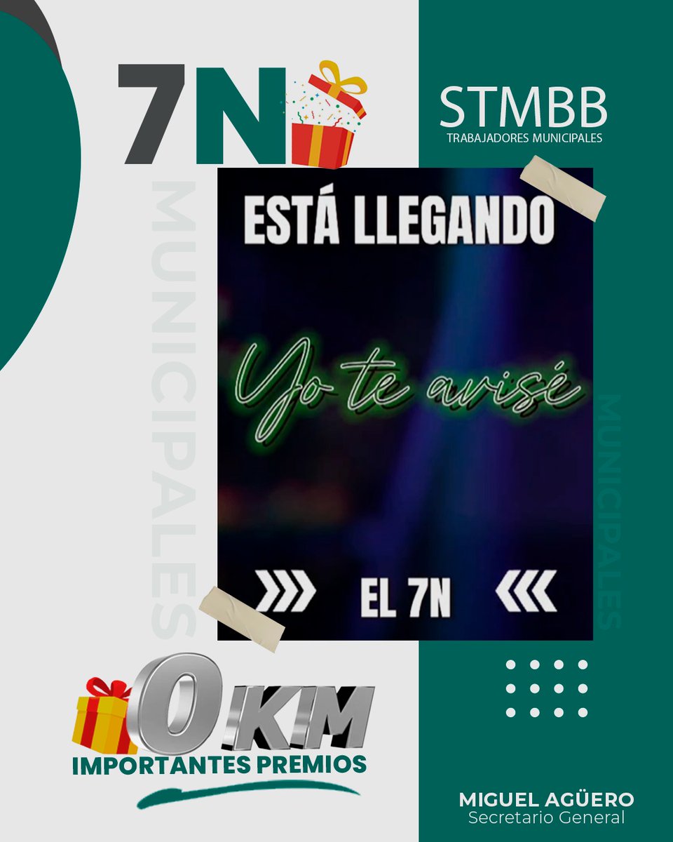 🎉👷‍♀️👷‍♂️ Se viene el 7N… la gran Fiesta de los Municipales 💚

Este año no solo vamos a compartir una noche increíble, también vas a tener la chance de llevarte ¡un 0KM! 🚗✨

📅 Guardá la fecha: 7 de noviembre
🎁 Habrá música, sorpresas y muchos premios…
👉 Muy pronto más info!