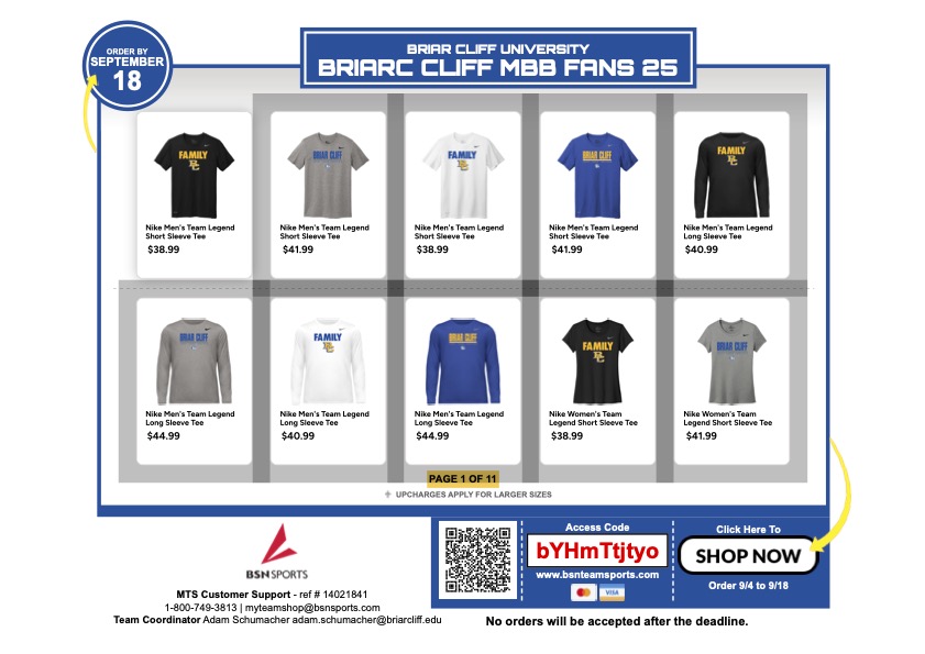 briarcliffhoops's tweet photo. 🚨TEAM SHOP IS LIVE!!🚨
Shop is live for 2 weeks! Get your Briar Cliff Men's Basketball team gear here!🔵🟡
https://t.co/YeqXJxvPjR

#RaveOn
#BattleOn https://t.co/fuKLSmTEa3