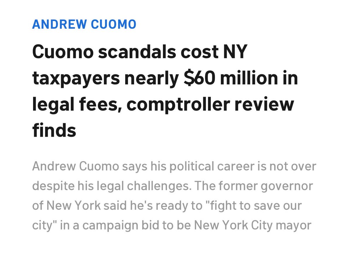 <a href="/ZohranKMamdani/">Zohran Kwame Mamdani</a> The city is is still paying Coumo victims …. NY can’t allow this sex pest anywhere near NYC