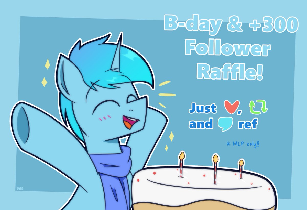 Hey! been a while since I've done this. I'd like to host another raffle to celebrate both my B-day and +300 follower milestone!💙

3 winners will be picked and drawn a Headshot of their character!

You just need to
- Like, RT ,and comment your (MLP) ref!
Winners picked in a week!