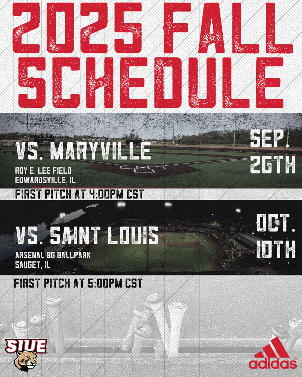 Winter is Coming…But not before Fall Baseball🍁

Here’s our ‘25 Fall Schedule👇

Sep. 26th
🆚| Maryville
📍| Roy E Lee Field
⏰| 4:00PM

Oct. 10th
🆚| Saint Louis
📍| Arsenal BG Ballpark
⏰| 5:00PM

See you there

#TogetherWeWill || #RollCougs
