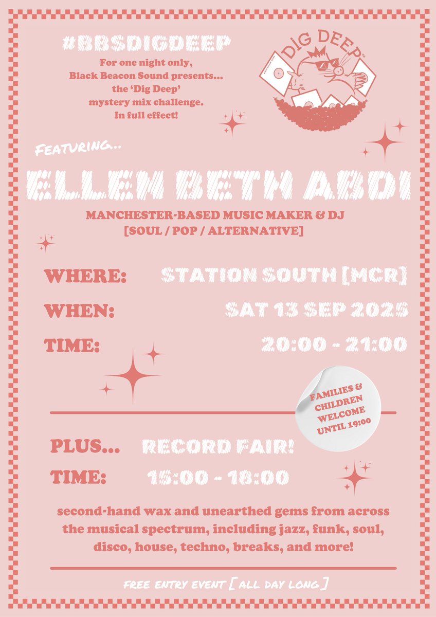 BBSDigDeep's tweet photo. โจ Ellen Beth Abdi โจ
๐ Sat 13th September
#bbsdigdeep
Landing back at Station South in Manchester for this next event ๐๐ฟ
Featuring wonderful selections @ellenbethabdi as she digs our shop crates, inspired by her take on soulful pop, compiling live mix for one-night-only! https://t.co/zcnKarcbOY