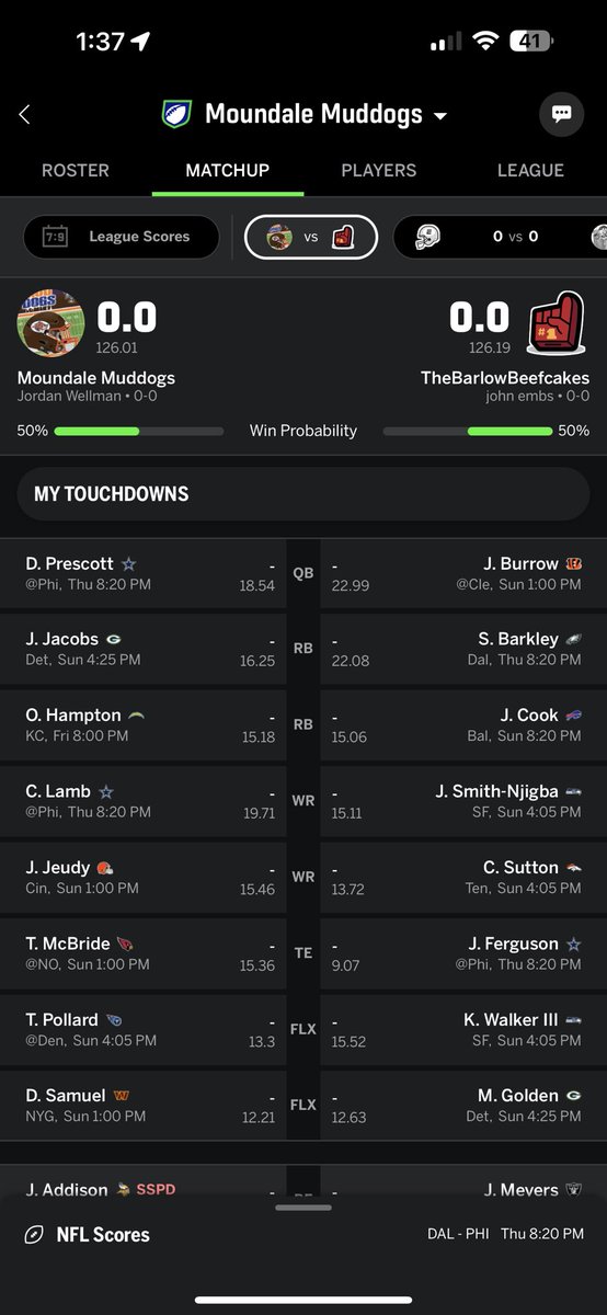 40Sizzle's tweet image. Goodluck fine sir!! 🤝 @J_Swolez 

#FantasyFootball