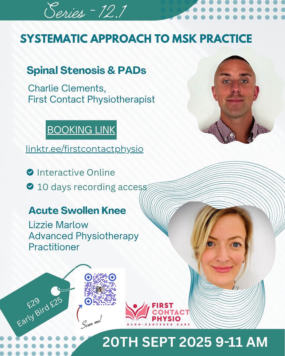 Charlie Clements (@clementscharl96) on Twitter photo Looking forward to delivering this session on all things Stenosis & PADs. Thanks as always for the invite <a href="/martinthomas11/">First Contact Physio</a> last few 🎟️
eventbrite.co.uk/e/systematic-a… Looking forward to delivering this session on all things Stenosis & PADs. Thanks as always for the invite <a href="/martinthomas11/">First Contact Physio</a> last few 🎟️
eventbrite.co.uk/e/systematic-a…