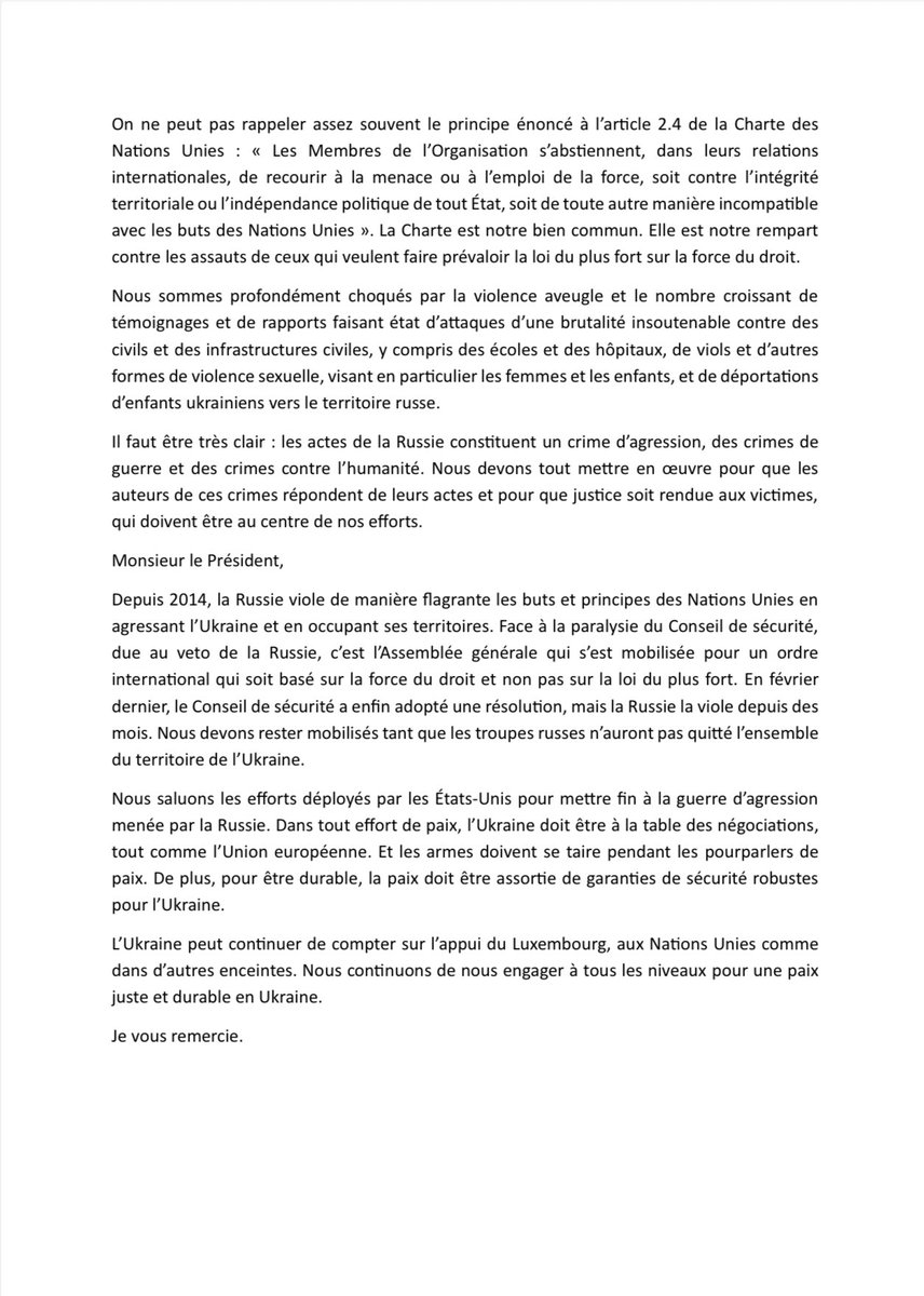 <a href="/MFA_Lu/">MFA Luxembourg 🇱🇺</a> <a href="/cooperation_lu/">Luxembourg Aid & Development</a> <a href="/Defense_lu/">Direction de la défense</a> <a href="/LUinPrague/">Luxembourg Embassy in Prague</a> <a href="/UKRinUN/">UKR Mission to the UN</a> <a href="/EUatUN/">🇪🇺EU at UN-NY</a> <a href="/MFA_Ukraine/">MFA of Ukraine 🇺🇦</a> <a href="/Mariana_Betsa/">Mariana Betsa</a> <a href="/MelnykAndrij/">Andrii Melnyk</a> <a href="/ChrisHayovyshyn/">Khrystyna Hayovyshyn</a> We welcome the efforts of the United States to put an end to Russia’s war of aggression. Ukraine can continue to count on Luxembourg’s support at <a href="/UN/">United Nations</a> and in other fora. We will continue to engage at all levels for a just and lasting peace in Ukraine. We stand with Ukraine
🇱🇺🤝🇺🇦