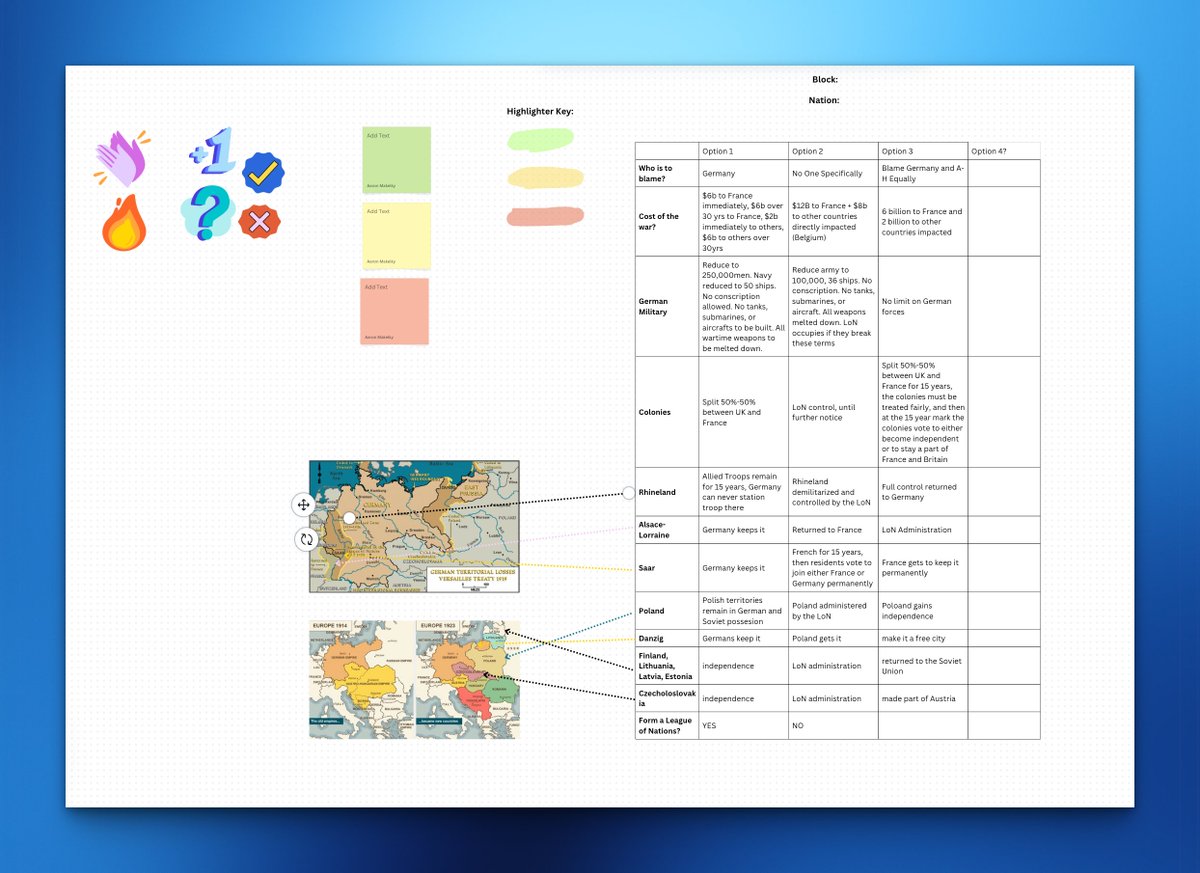 Aaron Makelky (@aaronmakelky) on Twitter photo A recurring complaint from my students is attaching too many resources to assignments
The solution?
Put everything into one link. The best format for this?
A <a href="/canva/">Canva</a> whiteboard
Example: a Treaty of Versailles assignment that had a Google Sheet, a set of maps, and a web page A recurring complaint from my students is attaching too many resources to assignments
The solution?
Put everything into one link. The best format for this?
A <a href="/canva/">Canva</a> whiteboard
Example: a Treaty of Versailles assignment that had a Google Sheet, a set of maps, and a web page