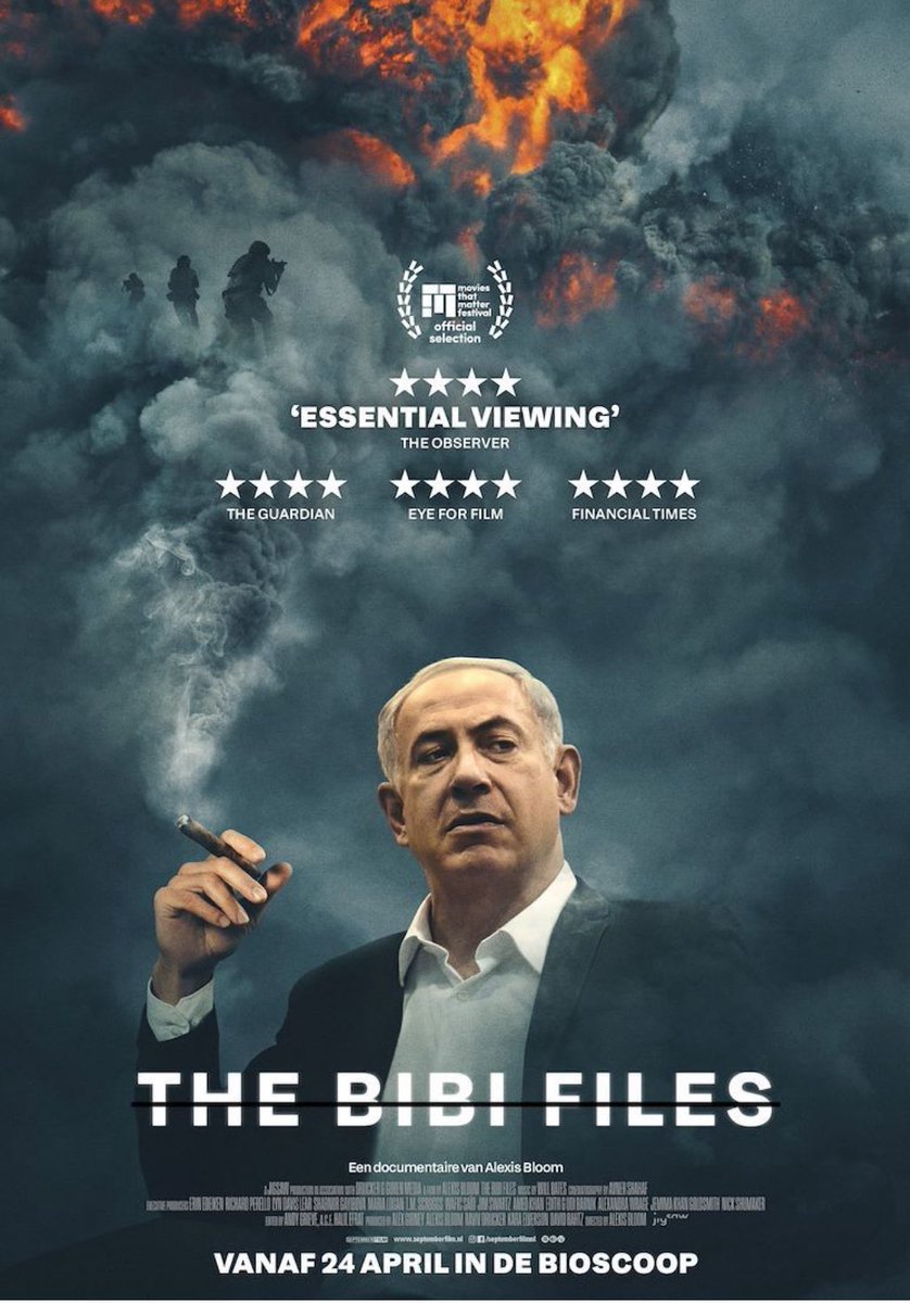 KIJKTIP! 
Vanavond om 22.20 uur op NPO 2: The Bibi Files. Ik daag iedereen die Netanyahu en het Israëlische beleid nog durft te verdedigen uit om naar deze veelgeprezen documentaire te kijken. De film bevat niet eerder vertoonde beelden en politieverhoren van Netanyahu, de man