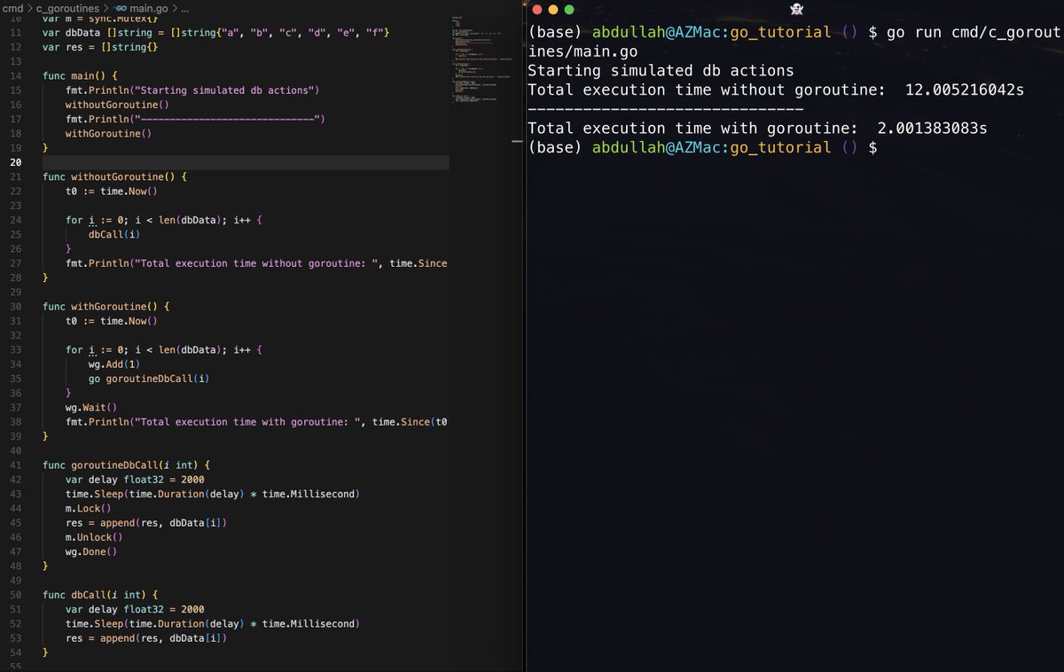 pyAbdullahz's tweet image. If anyone asks you why should they use GoRoutines, show them this picture.
~10 seconds saved on the same function
use @golang and learn #effectivego
Follow along if you want to learn more #awesome stuff with me