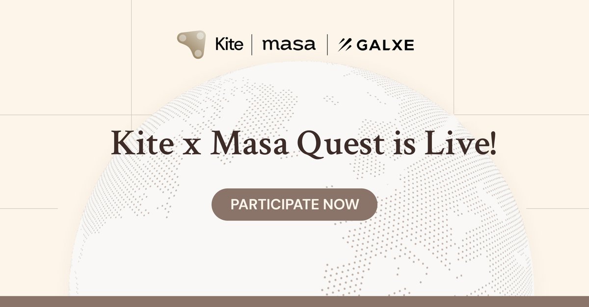 Gm Gkiters!

Announcing Kite AI x Masa Quest

We’re excited to work even more closely with <a href="/getmasafi/">Masa</a> - an important part of the Kite ecosystem. 🤝

Join our limited-time <a href="/Galxe/">Galxe</a> quest, live until Sept 9.

Complete the tasks and be part of the journey → app.galxe.com/quest/KiteAI/G…