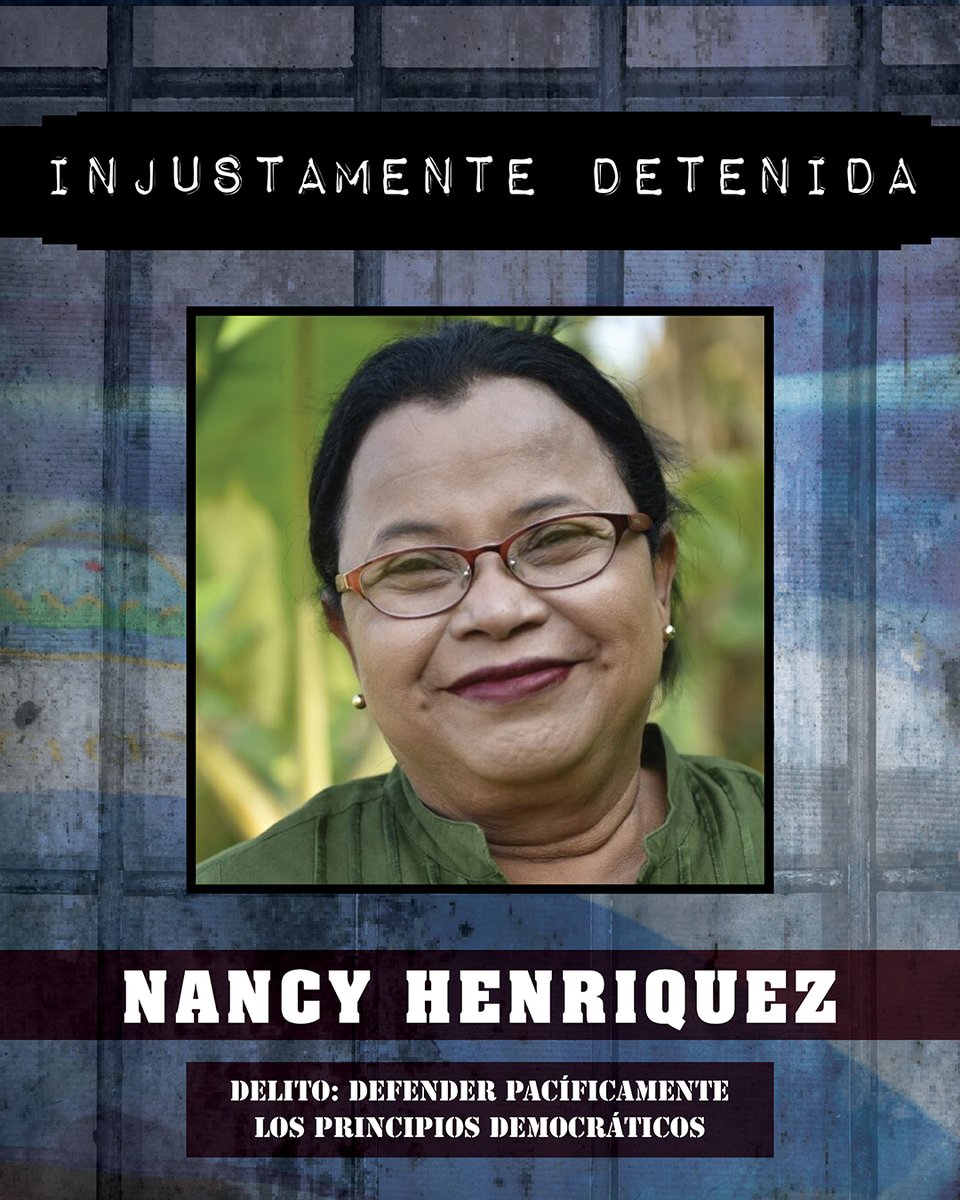 La dictadura de Murillo-Ortega ha detenido injustamente a la líder política Nancy Henríquez durante más de 650 días por cargos ficticios con la intención de silenciar la voz de la disensión. Murillo parece asustada de cualquiera que no esté de acuerdo con ella. ¿De quién no tiene