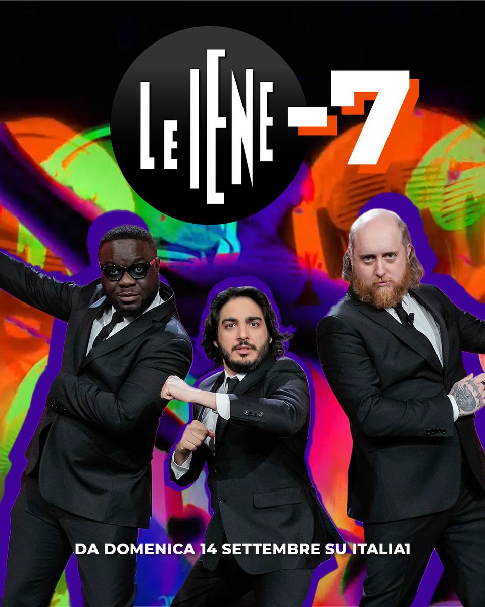 Mancano solo 7 giorni all'inizio della nuova stagione de #LeIene! 🔥⏳✨

Max Angioni, Eleazaro Rossi, Nathan Kiboba e tutte le nostre Iene vi aspettano domenica 14 settembre, in prima serata su Italia1 📺💥