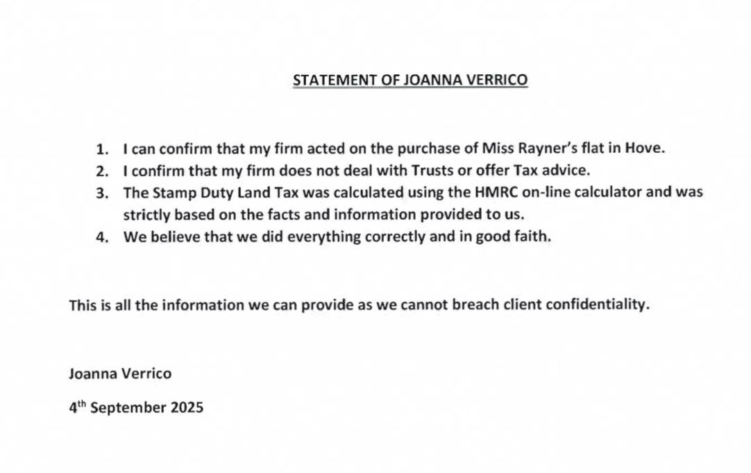 Looking increasingly like Ms Rayner didn’t actually obtain tax advice before this week.