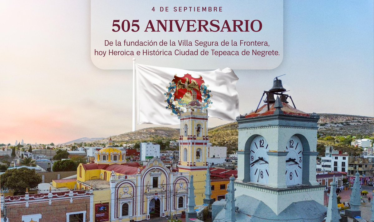 Este día conmemoramos los 505 años de la Fundación de la Villa Segura de la Frontera, hoy Heroica e Histórica Ciudad de Tepeaca de Negrete. 🏛️✨  
  
¡Felicidades, Tepeaca! 🇲🇽🎉
