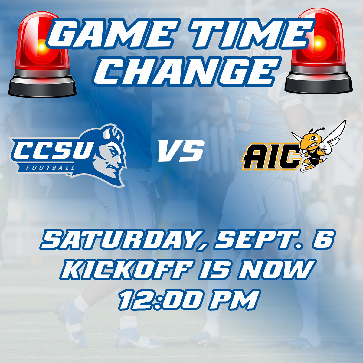 CCSU Blue Devils (@ccsubluedevils) on Twitter photo 🚨 <a href="/ccsu_fb/">CCSU Football</a> GAME TIME CHANGE 🚨
Blue Devils will now host <a href="/aicathletics/">AIC Athletics</a> at NOON on Saturday.
Read More: tinyurl.com/yc56ctfm
#GoBlueDevils #NECFB 🚨 <a href="/ccsu_fb/">CCSU Football</a> GAME TIME CHANGE 🚨
Blue Devils will now host <a href="/aicathletics/">AIC Athletics</a> at NOON on Saturday.
Read More: tinyurl.com/yc56ctfm
#GoBlueDevils #NECFB