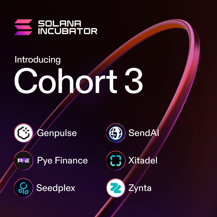 展示项目标志的 Solana 孵化器 Cohort 3 公告图