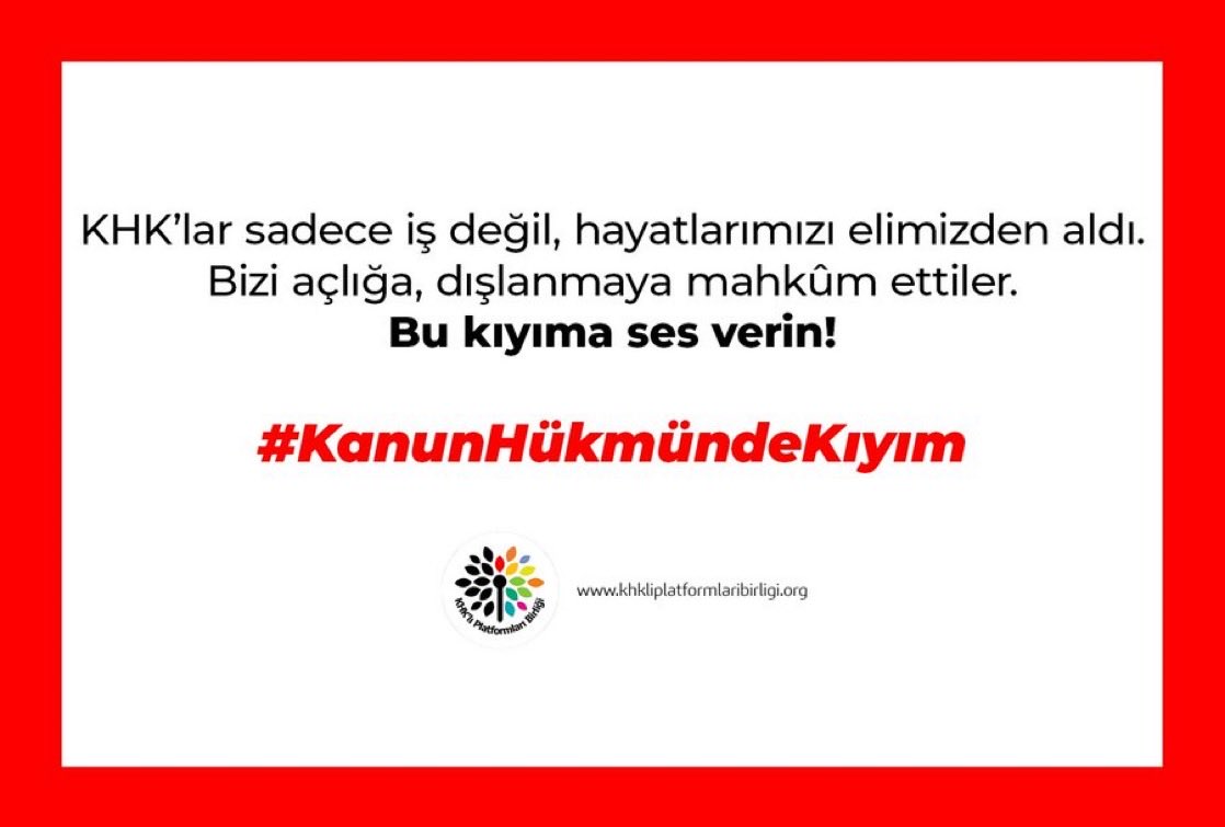 KHK, sadece işten atılmak değil; açlık, yalnızlık ve toplumsal dışlanmadır.
Hayatlarımız gasp edildi!
#KanunHükmündeKıyım