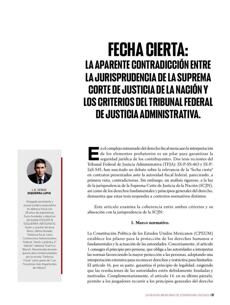 SergioEsquerra's tweet photo. Revista: Defensa fiscal.

FECHA CIERTA: LA APARENTE CONTRADICCION ENTRE LA JURISPRUDENCIA DE LA SUPREMA CORTE DE JUSTICIA DE LA NACIÓN Y LOS CRITERIOS DEL TRIBUNAL FEDERAL DE JUSTICIA ADMINISTRATIVA.

Pasen a leer:

1/2 https://t.co/2ARqwZcYVF