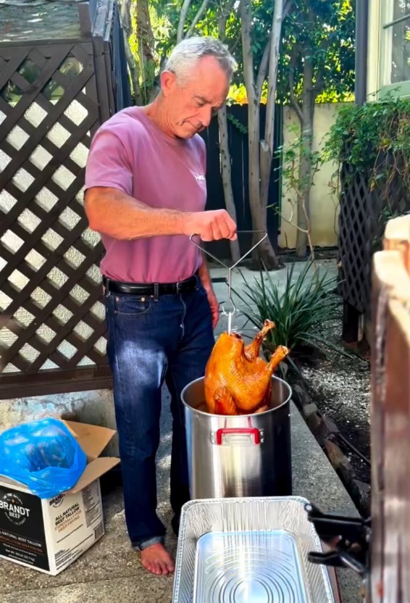 When frying a turkey it is always best to so barefooted?