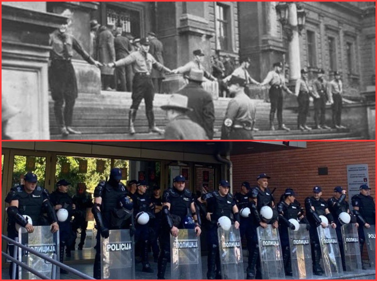 8LazarevicMilan's tweet image. Gornja slika:
1938. Nacisti ne dozvoljavaju jevrejskim studentima da uđu na fakultete.
Donja slika:
2025. Napredni Nacisti ne dozvoljavaju srpskim studentima da uđu na fakultete.