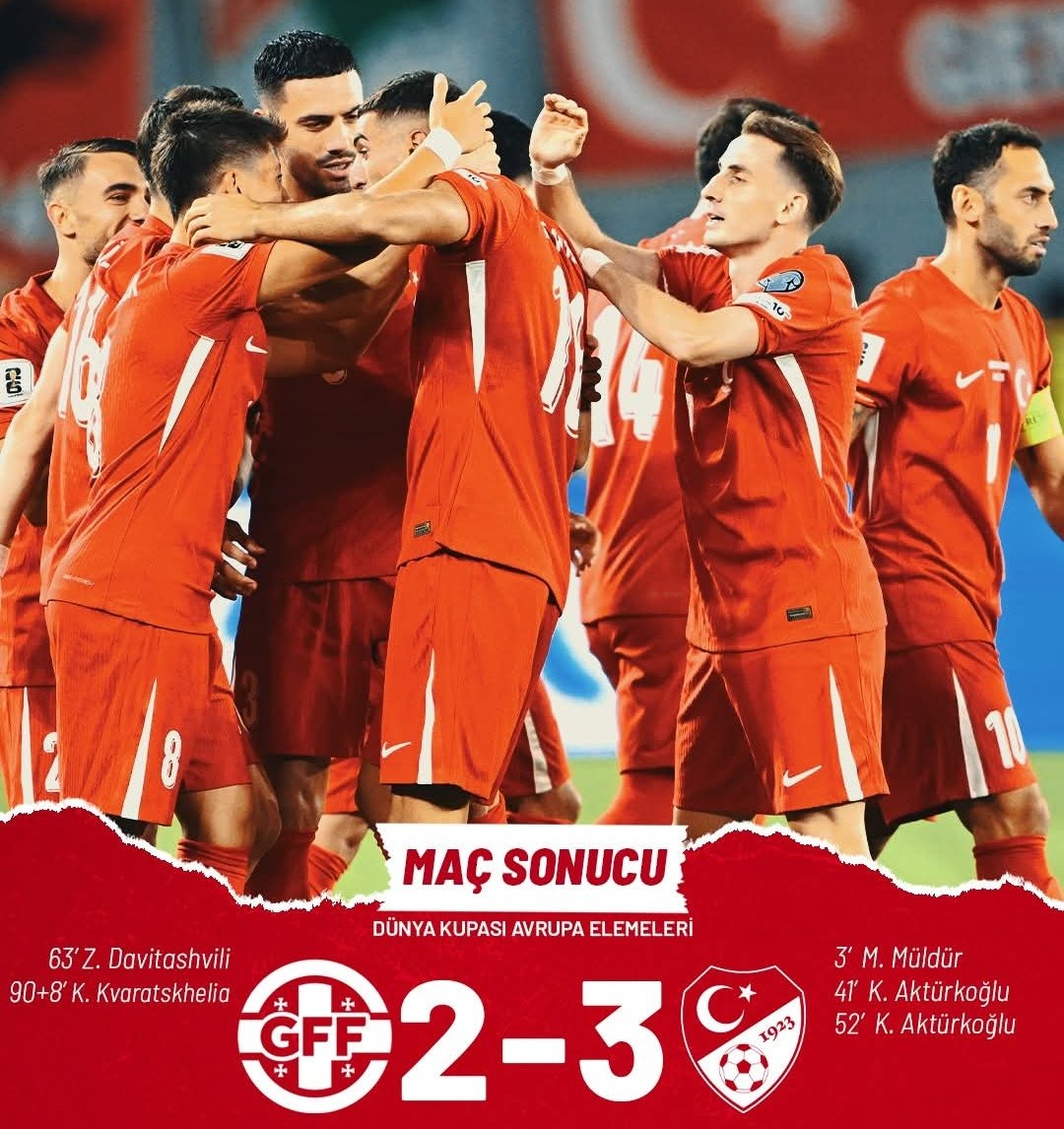 🇹🇷 A Milli Takım, 2026 Dünya Kupası Avrupa Elemeleri E Grubu 1. Hafta maçında Gürcistan'ı 3-2 mağlup etti.