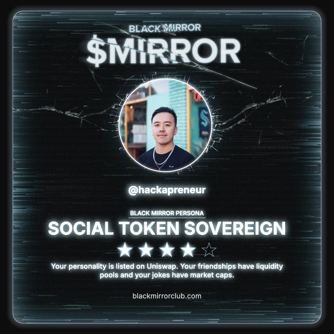I’m in the Black Mirror. Are you?
Official Token is coming.
Just built my Black Mirror persona a
